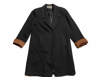 Spencer Douglas Pea Coat Black Tan Wool Long Size 10 With Shoulder Pads - Image 1 of 4