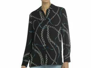 Chelsea & Theodore Womens Long Sleeve Button Up Chain Link Blouse Shirt - NWT - Picture 1 of 2