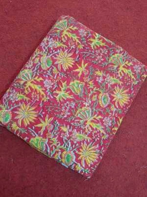 5 Yard Hand Block Print Handmade Cotton Indian Natural Sanganeri Print Fabric - Image 1 of 4