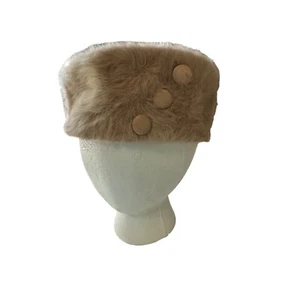 Kangol Design beige angora fur 3 button pillbox made in England - Picture 1 of 7