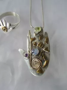 VINTAGE STERLINGSILBER HAMSA HAND VON FATIMA ANHÄNGER BROSCHE HALSKETTE & RING - Bild 1 von 16
