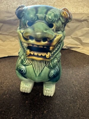 Estatuilla de colección Foo Dog cerámica china esmaltada azul verde Foto 1 de 4