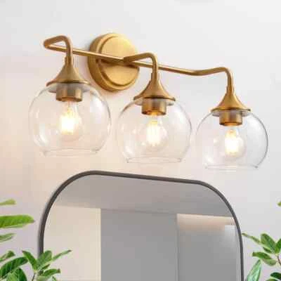 Deyidn 22.4 in. 3-Light Gold Vanity Light with Clear Glass Shade
