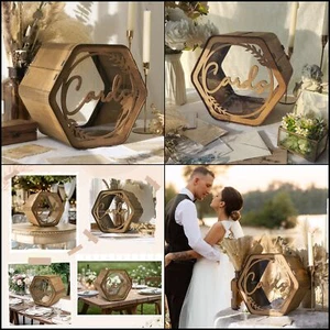 Card Wedding Box Reception Gift Wooden Boxes Ourwarm Acrylic Lock White Party - Picture 1 of 12