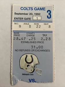 Boleto de fútbol americano de la NFL 1992 Buffalo Bills vs Indianapolis Colts ¡raro de colección! - Imagen 1 de 2