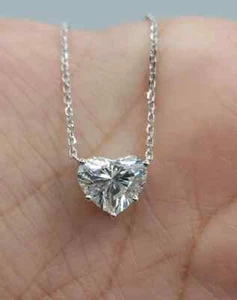 2Ct Heart Cut 14K White Gold Plated Lab Created Diamond Women's Wedding Necklace - Picture 1 of 8