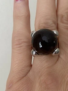 Echt Rauchquarz facettierte runde Kugel groß Statement 925 Silber Ring Gr. 7 - Bild 1 von 7