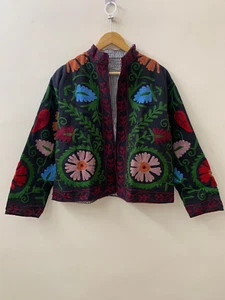 Floral Suzani Coat |  Embroidery Short Jacket | Bohemian Style Cotton Jacket - Picture 1 of 6