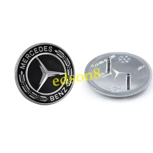 Mercedes Black Hood Emblem Laurel Wreath Flat Logo GLC GLE GLS GL G ML GLK - Picture 1 of 7