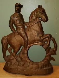 Rare Antique Cast Iron US Roosevelt Rough Rider Horse Soldier Clock Face Art - Picture 1 of 6