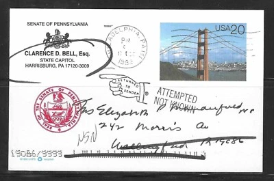 US Sc# UX 282 , medium pointing hand auxiliary marking "Return To Sender " PA - Image 1 of 2