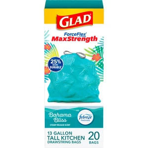 Glad ForceFlex MaxStrength Tall Kitchen Drawstring Trash Bags, 13 Gallon, Bahama - Picture 1 of 15