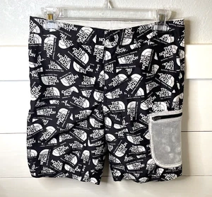 The North Face Boys L 14/16 High Class V Board Shorts Black White All Over Logo - Picture 1 of 8