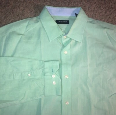 Camisa de algodón de vestir de trabajo verde con botones talla 17,5 de Nautica para hombre Foto 1 de 4