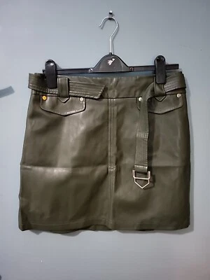 F&F Size 12 Khaki Green Faux Leather Pleather Mini Skirt (1223/62/v) - Image 1 of 2