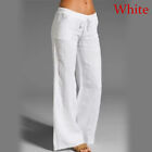 Women Cotton Linen Wide Leg Trousers Elastic High Waist Loose Pants Baggy Summer