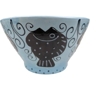 VTG Hand Painted Fish Blue Ceramic Bowl Made In Italy Cristina Fortini MCM - Picture 1 of 6