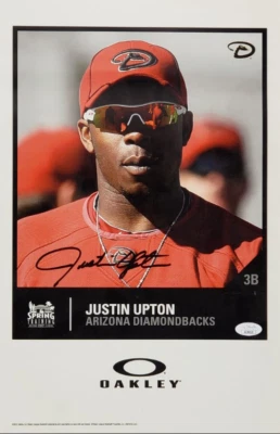 Foto firmada por Justin Upton de los Arizona Diamondbacks 2012 entrenamiento de primavera 11x17 (JSA) Foto 1 de 3