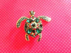 Broche prendedor tortuga cristal verde vintage - Imagen 1 de 2