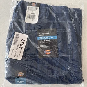 Jeans Dickies uomo 36x32 blu falegname vestibilità rilassata gamba dritta lavaggio scuro denim - Foto 1 di 5