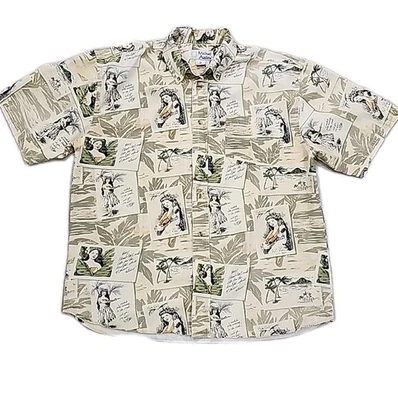 Vintage Michael Austin Mens L Hawaiian shirt Cotton Hula girl beach scene Aloha - Image 1 of 4