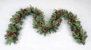 270cm Mixed Decoration Lit Green Christmas Garland - Picture 1 of 10