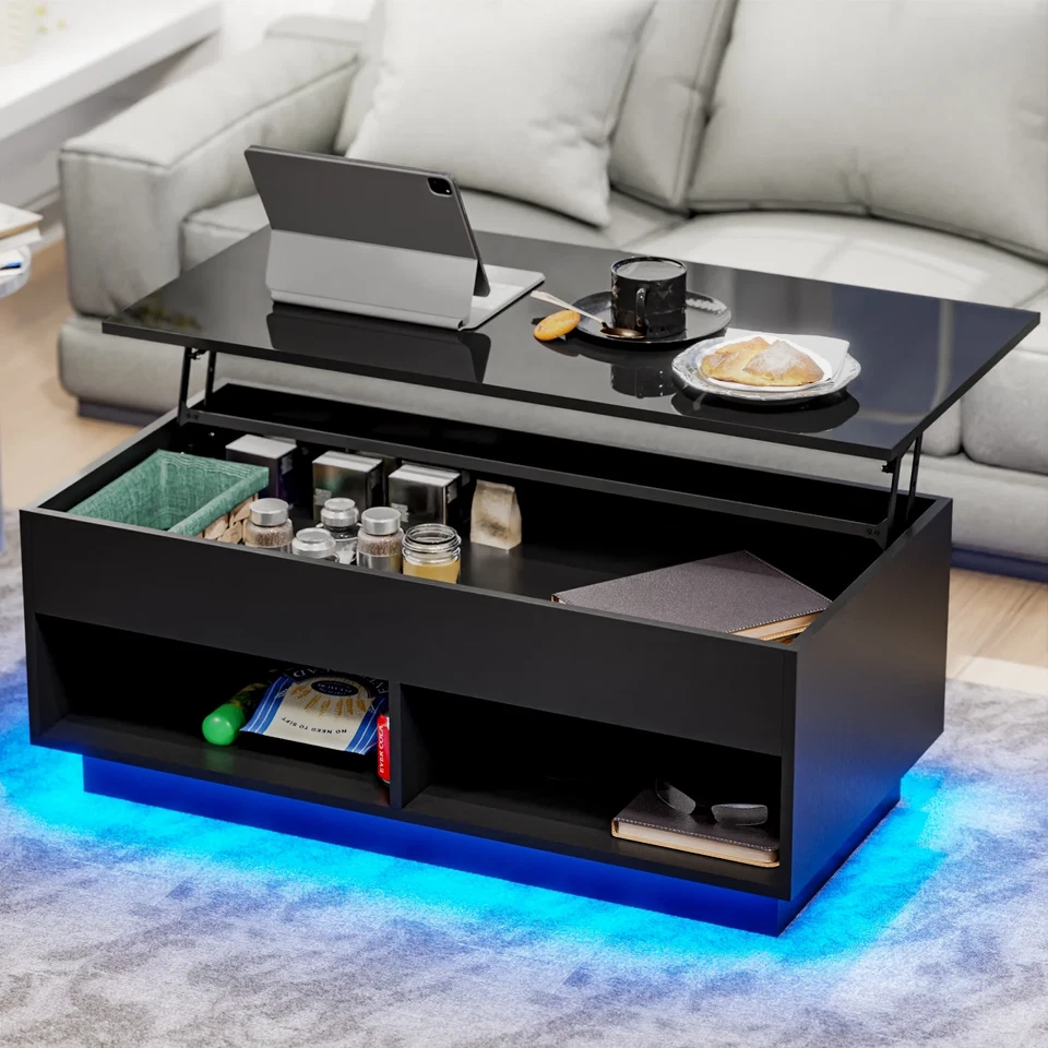 Hommpa High Gloss Coffee Table with 2 Drawers LED - White