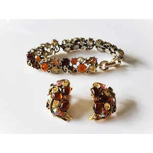 Vintage Mid Century Weiß und Lisner Bernstein Strass AB Schmuckset - Bild 1 von 6