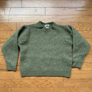 Vintage 80's LL Bean Wool Knit Sweater Mens L Moss Green Made In Scotland Shrunk - Picture 1 of 12