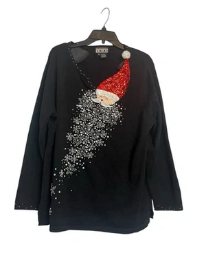 Suéter Berek Studio Para Mujer 1X Negro Lentejuelas Papá Noel Cuello en V Vacaciones Adornado Foto 1 de 4