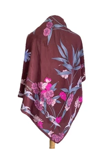 Y2#Leonard Paris Silk Scarf Floral Orchid Print Burgundy Pink Purple France Made - Picture 1 of 7