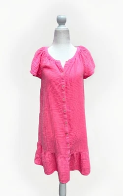 Vestido Vineyard Vines Mujer M Rosa 100% Algodón Botones Gasa En Niveles Preppy Foto 1 de 4