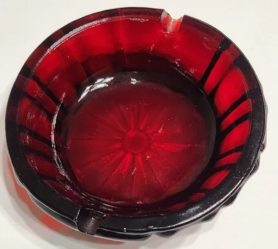 Vintage Anchor Hocking Ruby Red Depression Glass Ashtray Trinket Dish 4” Flower - Image 1 of 4