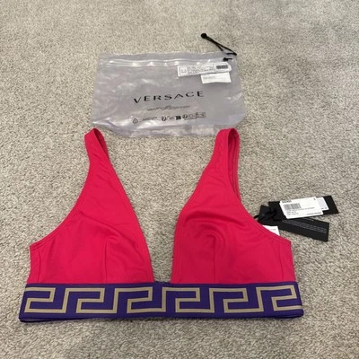 Versace Bikini Top Triangle NWT Size 3 Grecca Border Swimsuit Pink Lycra Vita - Image 1 of 4