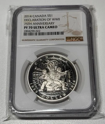 Canada 2014 $1 Silver Declaration Of WWII 75th Anniversary NGC PF-70 Ultra Cameo - Image 1 of 2