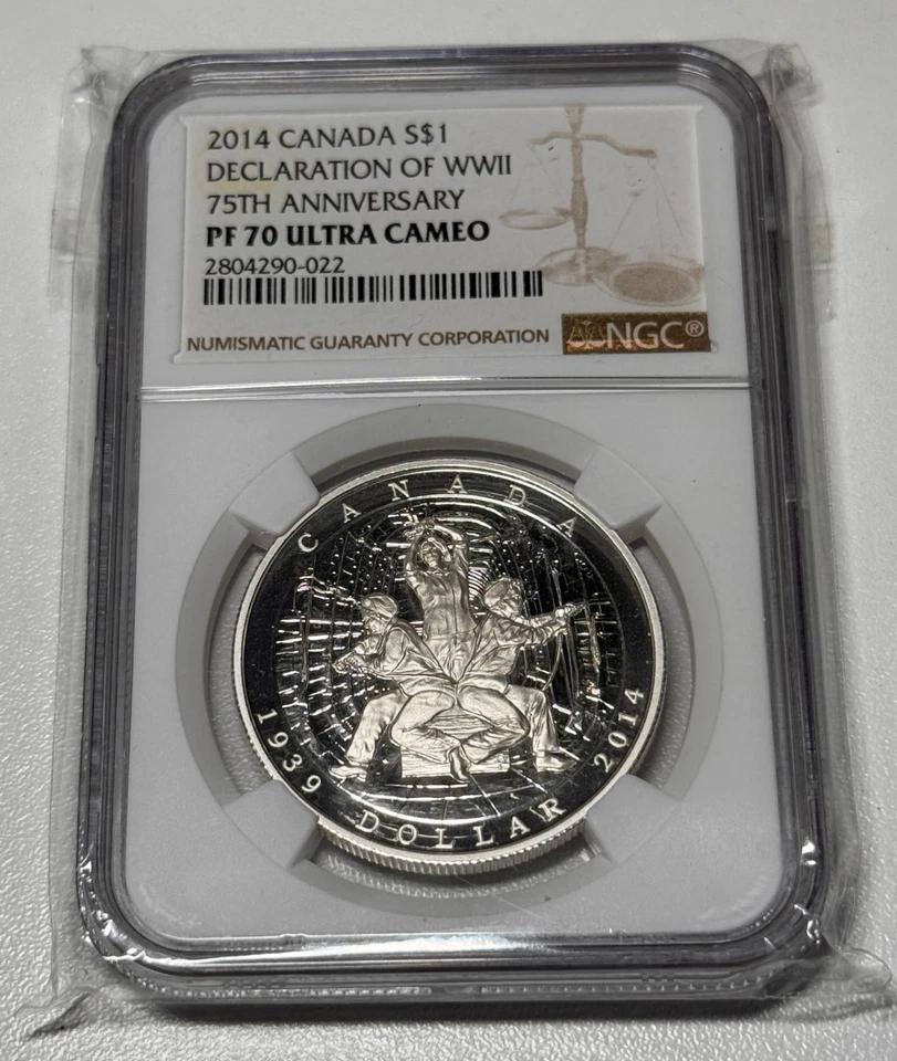 Canada 2014 $1 Silver Declaration Of WWII 75th Anniversary NGC PF-70 Ultra Cameo - Image 1 of 2