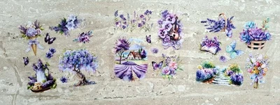 Stickerbögen 10 Bögen je Set Blumen Bäume Schmetterlinge Häuser Lavendel - Bild 1 von 3