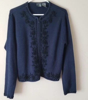Cárdigan LIZWEAR para mujer azul marino con cuentas tejido grueso cremallera talla pequeña  Foto 1 de 4