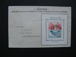 SWITZERLAND, eventcover 1938, S/S Phil. Expo Aarau, Icarus aviation, spec. canc. - Picture 1 of 2