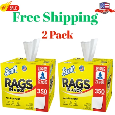 2件装Scott Rags带盒,白色,多功能350张/盒(700张) — 第 1/4 张图片