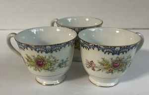 Cherry China Teacups Set Of 3 Flowers & Scroll Gold Rim Made in Occupied Japan - Picture 1 of 6