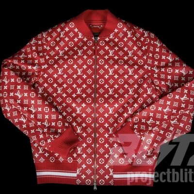 SUPREME X LOUIS VUITTON LEATHER BASEBALL JACKET RED Sizes 48 Medium - Image 1 of 4