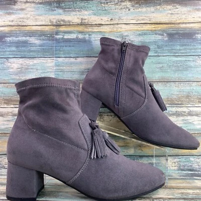 Sporto Ankle Boot Size 9M Gray Suede Tassle Zip Block Heel Dress Heeled Winter - Image 1 of 4