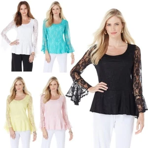 Slinky Brand Lace Peplum Top 411390-J (XS & S) - Picture 1 of 5
