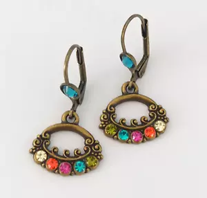 Michal Negrin Earrings Multicolor Crystal Basket Drop Dainty Filigree Swirl VTG - Picture 1 of 11