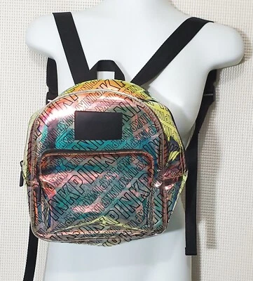 Victorias Secret 粉色迷你背包 玫瑰金 Iridescent 黑色拼字标志 — 第 1/4 张图片