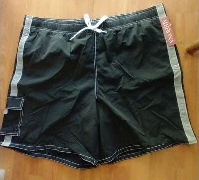 Nuevo con etiquetas Bañador Merona Para Hombre XXL Negro con Cordón Blanco y Gris Forrado de Malla  Foto 1 de 4