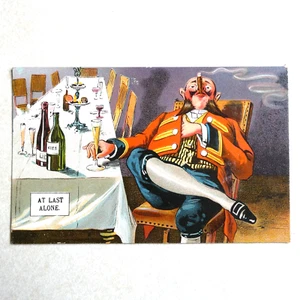 Karikatur General Soldat entspannt mit Getränk Zigarre antike Postkarte um 2390 - Bild 1 von 2