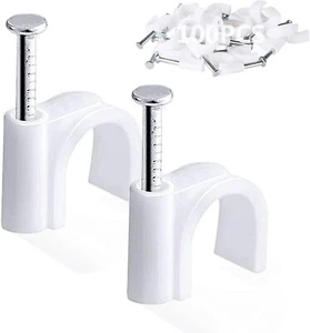 Paquete de 100 clips de cable redondos blancos de 12 mm de alta resistencia para clavos de fijación - Imagen 1 de 2