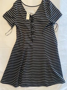 Lane Bryant Black White Striped Stretchy Flowy Maxi Short Sleeve Dress Size 16 - Picture 1 of 15